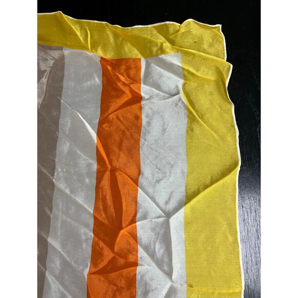 Vintage Vera- Yellow Orange- Striped- Silky Scarf- Vibrant Square- 31x31" - Picture 4 of 7